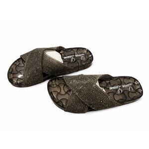 NIB Lauren Lorraine Rhinestones Metallic Jelly Slide Sandal Black Size Medium